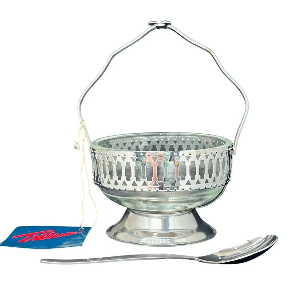 Jam Server Towle Trillium Glass Insert Spoon Mid Century Condiment Dish Gift
